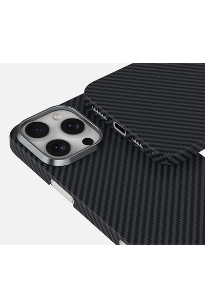 memumi Husa protectie din Kevlar compatibila cu iPhone 16 Pro , din Fibra de Carbon, Compatibila MagSafe