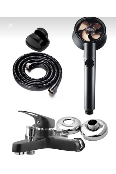 BDL ARMATÜR Black Battery Battery with Fan and Stop 5 Function Shower Head Set