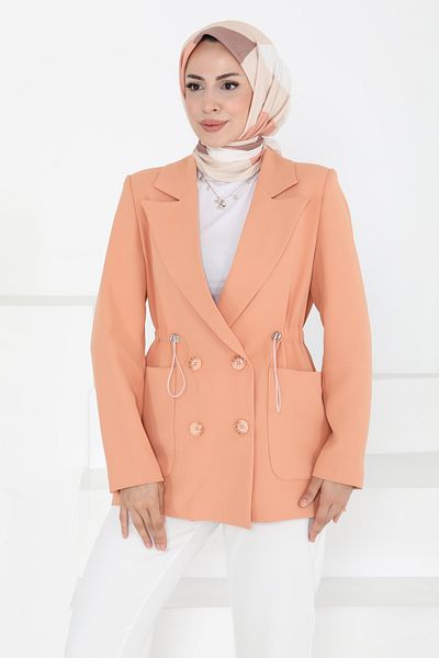 TOFİSA Buttoned Drawstring Jacket Powder - 27252