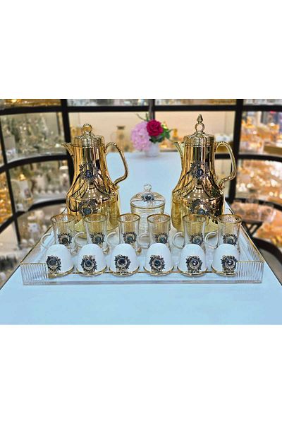 D&H Thermose Set Of 22Pieces 2Pc Thermose 6Tea Cups With 6soucers 6Cawa Cup 1Tray 1Sugar Bowl