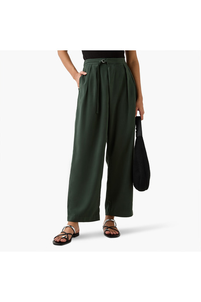 Iconic Iconic Regular Fit Pants with Buckle Detail and Pockets