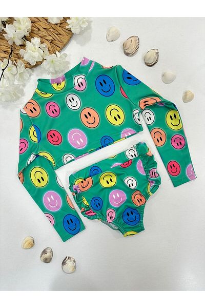 ChibuumKids Colorful Smiley Patterned Girl's Long Sleeve Bikini Set
