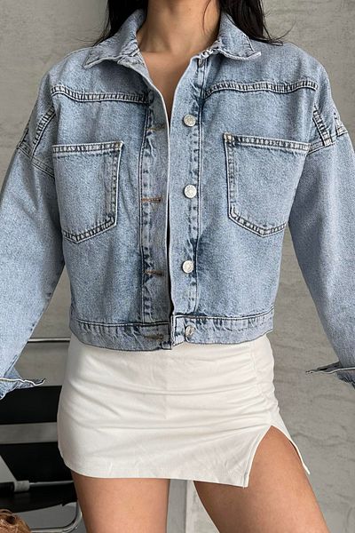 TOFİSA Double Pocket Demin Crop Jacket Ice Blue - 27271