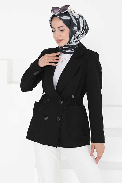 TOFİSA Buttoned Drawstring Jacket Black - 27252