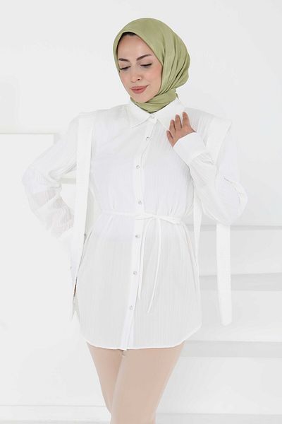 TOFİSA Tunic with Shoulder Tie Detail White - 27195