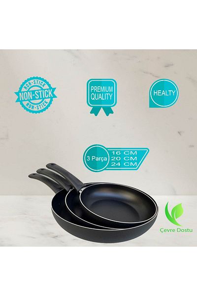 ENASHOP 3-Piece Pan Set 16Cm-20Cm-24Cm Non-Stick Surface Heat Resistant Stylish and Practical
