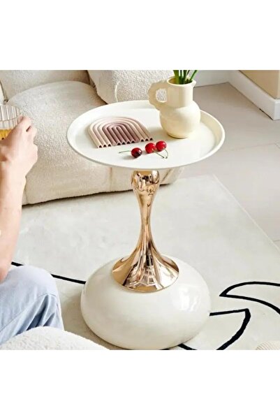 Generic Tables Nordic Accent End Sofa Metal and Gold Oak Round Modern Side Set Living Room Furniture Luxury