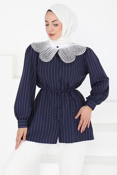 TOFİSA Striped Tunic Navy Blue - 27000