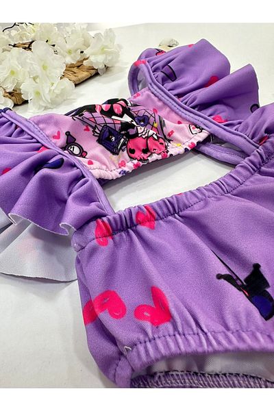 ChibuumKids Kuromi Patterned Strap Ruffle Girl's Swimsuit