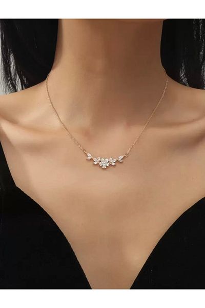 Renkada Butterfly Dream Rose Color Silver Necklace Forget Me Not Flower Stone Necklace