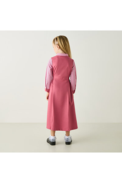 Juniors Solid Dress with Collared Neck and Long Sleeves