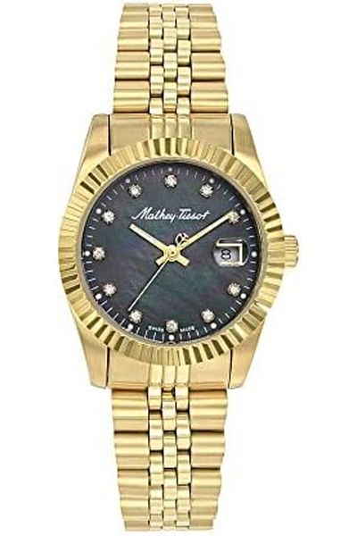 Mathey-Tissot Stainless Steel Analog Black Dial Gold Strap Women's Watch-D910PN