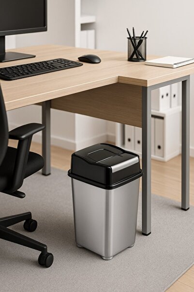 Sas Haus Gri Pratik Kapaklı Banyo & Mutfak Çöp Kovası – Koku Engelleyici, Hijyenik, 5 Litre