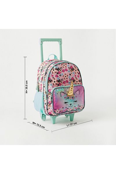 Juniors Printed Trolley Backpack with Retractable Handle - 14 inches