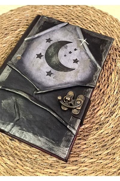 GUETTA Handmade Genuine Leather Journal Memory Book Shamua Paper Moon and Star