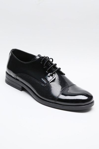 SIRRI Boy's Utah Black Shiny Patent Leather Patterned Classic Shoes