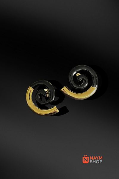 NAYM SHOP Ceramic Steel Ellipse Black Gold Design Earrings