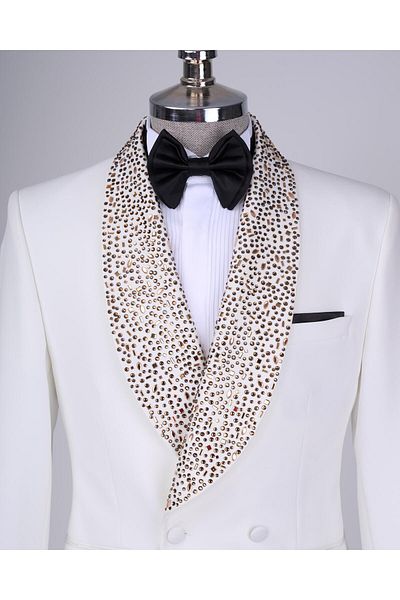 TerziAdemAltun Italian Style Slim Fit Shawl Collar Jacket Pants Groom Suit Set White T13702