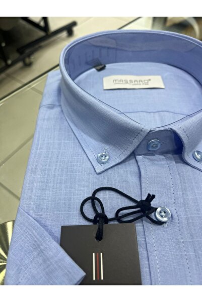MASSARO MAVİ BATTAL KETEN KISAKOL GÖMLEK