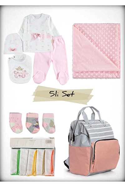 Avşar Baby 5-Piece Birth Set (Mother Baby Bag, Hospital Release Blanket, 10-Piece Wipes and 3-Piece Socks)