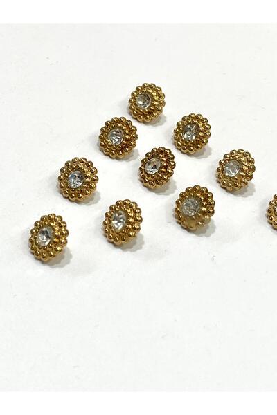 karantuhafiye Κουμπί μπλούζας με πέτρες / Μεταλλικό κουμπί μπλούζας χρυσό / 10 τεμάχια /2887/ Μοντέλο 3