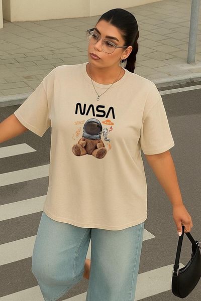 BENROMA In Cart 6 or More Purchases Get 1 T-Shirt as a Gift - Large Size Nasa Teddy Bear Printed Unisex T-Shirt