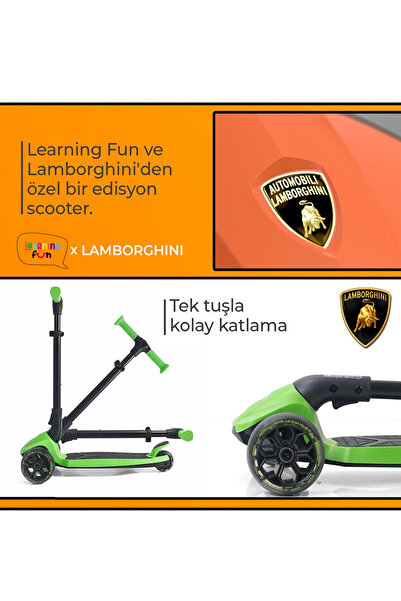 Lamborghini Lisanslı L3 Kolay Katlanabilir Işıklı Orta Gövde ve Işıklı Tekerlekli Çocuk Scooter Mavi