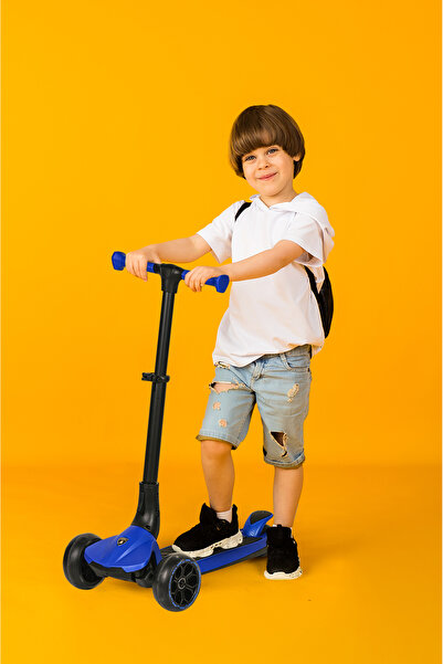 Lamborghini Lisanslı L3 Kolay Katlanabilir Işıklı Orta Gövde ve Işıklı Tekerlekli Çocuk Scooter Mavi