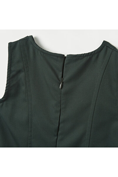 Juniors Solid Pinafore with Zip Closure and Tie-Ups