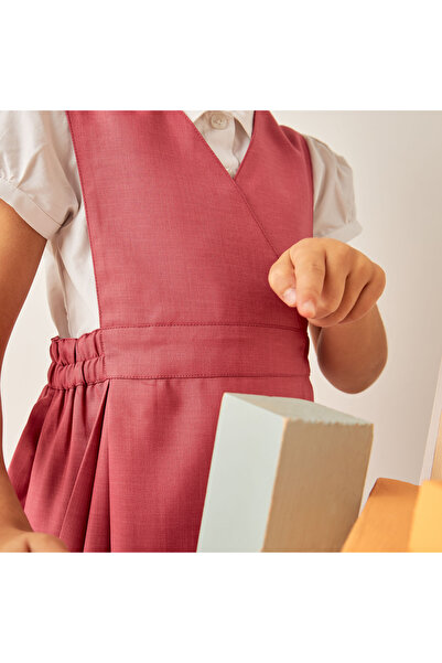 Juniors Solid V-neck Pinafore with Elasticated Waist Detail