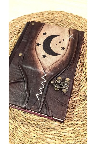 GUETTA Handmade Genuine Leather Journal Memory Book Shamua Paper Moon and Star