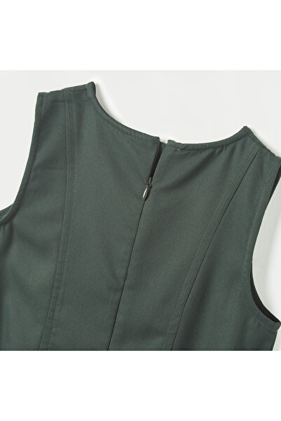 Juniors Solid Pinafore with Zip Closure and Tie-Ups