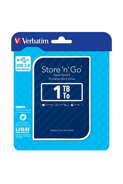 Verbatim Verbatim Store 'n' Go 53200 USB 3.0 Portable External HDD 1TB, Blue