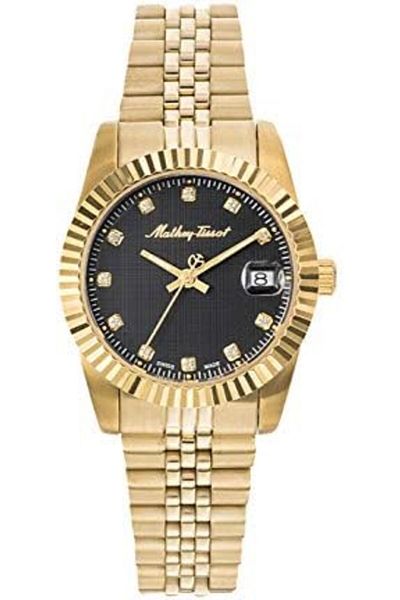 Mathey-Tissot Analog Black Dial Women's Watch-D810PN, gold, Chain