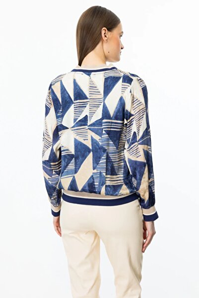 ON TRİKO On Triko Desenli Ribanalı Hırka-İNDİGO - L