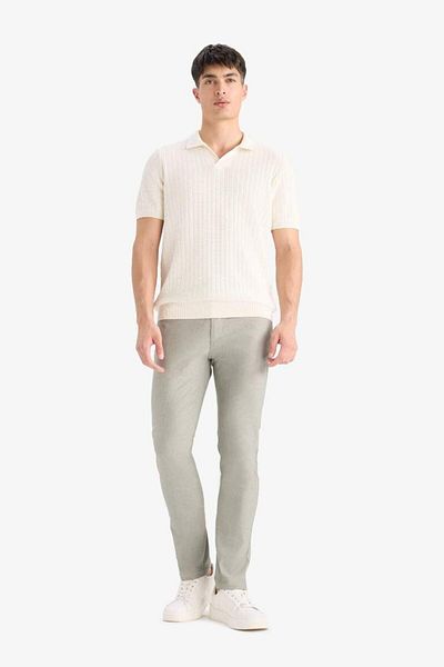 DeFacto Νέα σεζόν Καλοκαιρινό παντελόνι Chino Canvas με υφή Slim Fit Slim Fit Skinny Leg με τσέπες