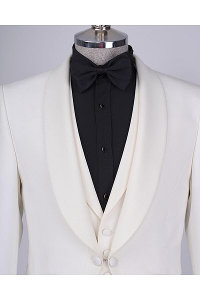 TerziAdemAltun Italian Style Slim Fit Shawl Collar Jacket Vest Pants Groom Suit Set White T13695
