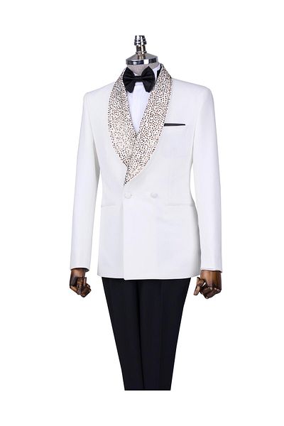 TerziAdemAltun Italian Style Slim Fit Shawl Collar Jacket Pants Groom Suit Set White T13702