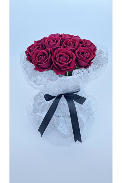 Bordo Gül Yapay Çiçek Buketi (VELVET ROSE)