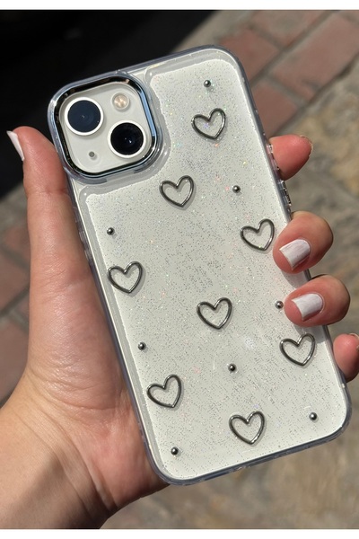 Caseji حافظة متوافقة مع هاتف آيفون 13 / 14 مصنوعة من مادة إيبوكسي على شكل قلب...