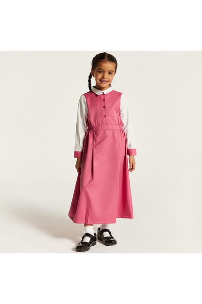 Juniors Solid Pinafore Dress with Button Closure