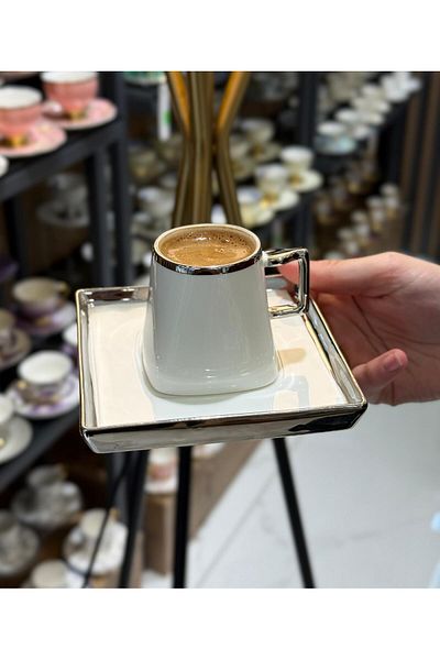 Onedekor Set of 6 Porcelain Nova Coffee Cup White Silver