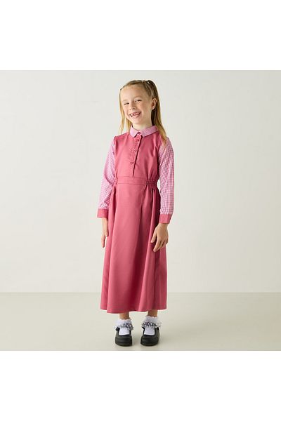 Juniors Solid Dress with Collared Neck and Long Sleeves