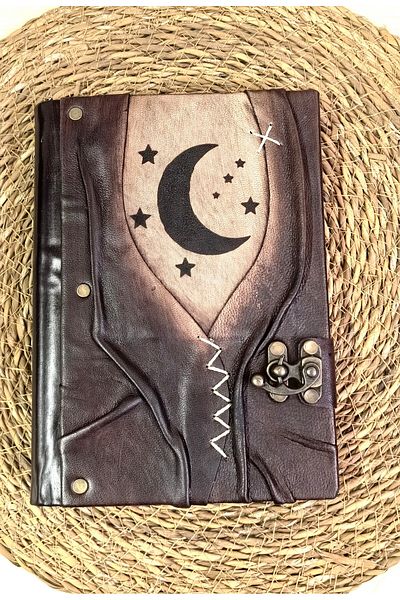 GUETTA Handmade Genuine Leather Journal Memory Book Shamua Paper Moon and Star