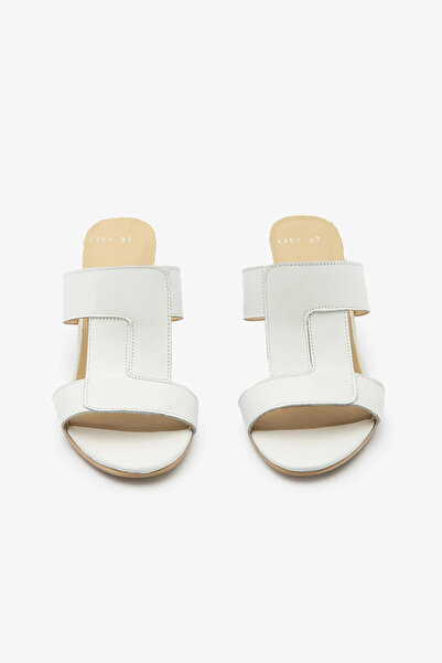 SAYL Γυναικείες παντόφλες με τακούνι από γνήσιο δέρμα σε λευκό χρώμα