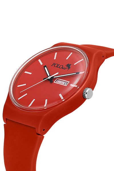 Polo Air Sport Unisex Silicone Band Day Month Calendar Wrist Watch Red Color Pl-1555B4X