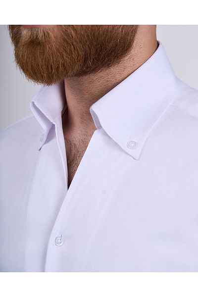 TerziAdemAltun Italian Style Slim Fit Stand Collar Double Cuff Men's Shirt White T11956