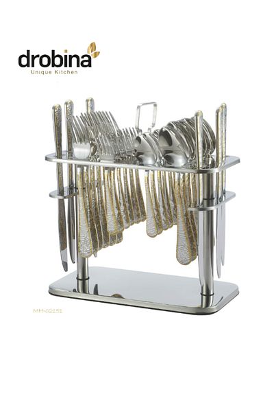 drobina Dropina 30-Piece Stainless Steel Spoon Set with Stand, Gold