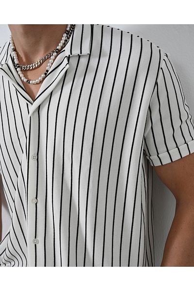 İLKCET MODA Regular Fit Short Sleeve Striped Men's Shirt