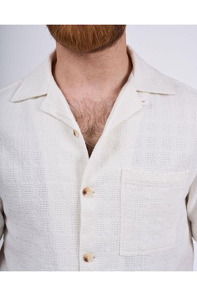 TerziAdemAltun Italian Style Slim Fit Knitted Texture Short Sleeve Men Shirt Beige T13628
